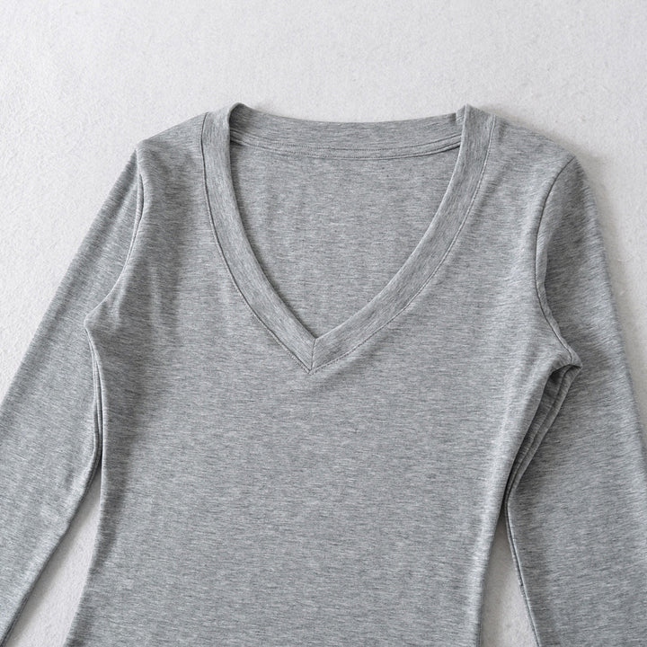 Damen Langarmshirt mit V-Ausschnitt und figurbetontem Schnitt Drune