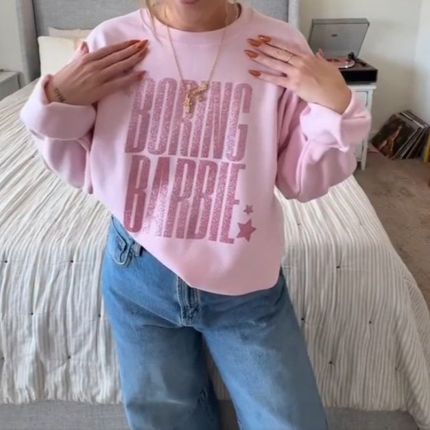 Damen nan glitzerndes Rundhals-Sweatshirt mit Statement-Print und angerauter Innenseite Drune