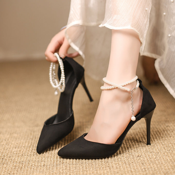 Damen Cut-Out Pumps mit Perlenknöchelriemen und schlankem Stiletto Drune