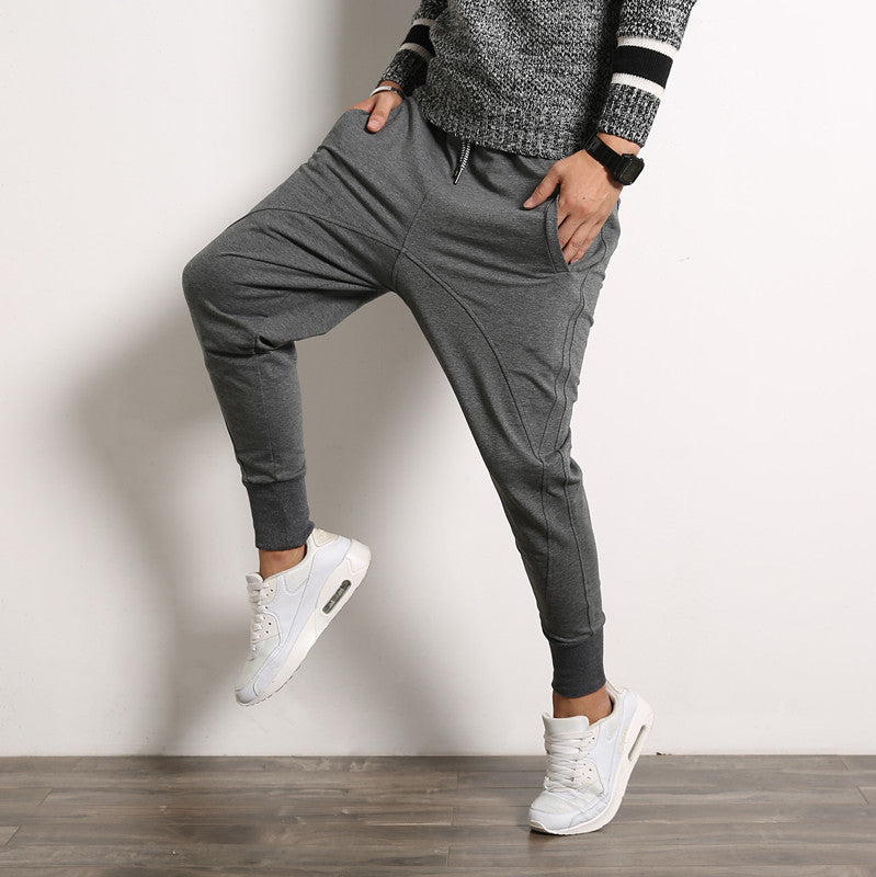 Herren nan lockere Harem-Jogginghose mit tiefem Schritt, schmal zulaufenden Bündchen und Kordelzug Drune