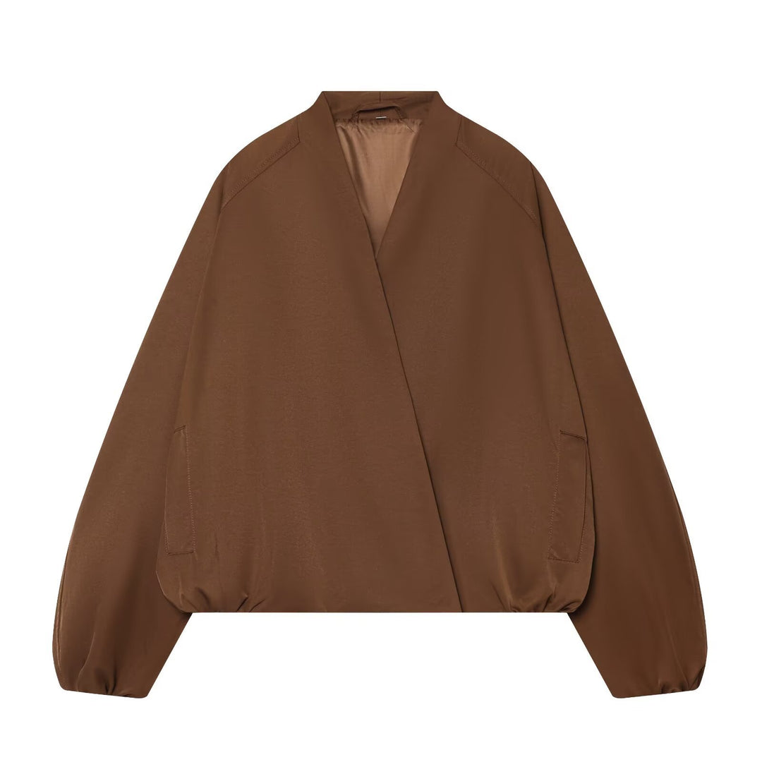 Damen Cropped Kimono-Jacke mit überschnittenen Ärmeln und elastischem Bund Drune
