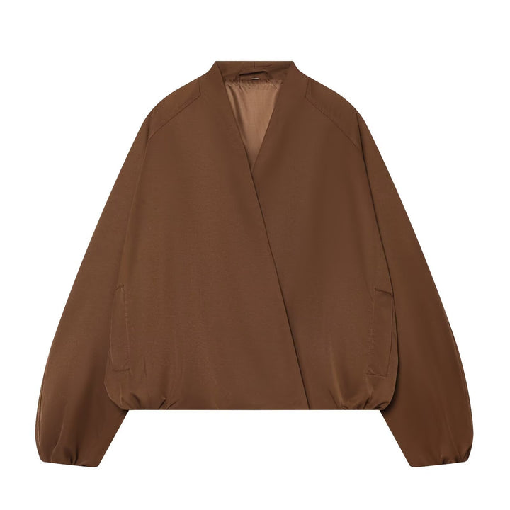 Damen Cropped Kimono-Jacke mit überschnittenen Ärmeln und elastischem Bund Drune