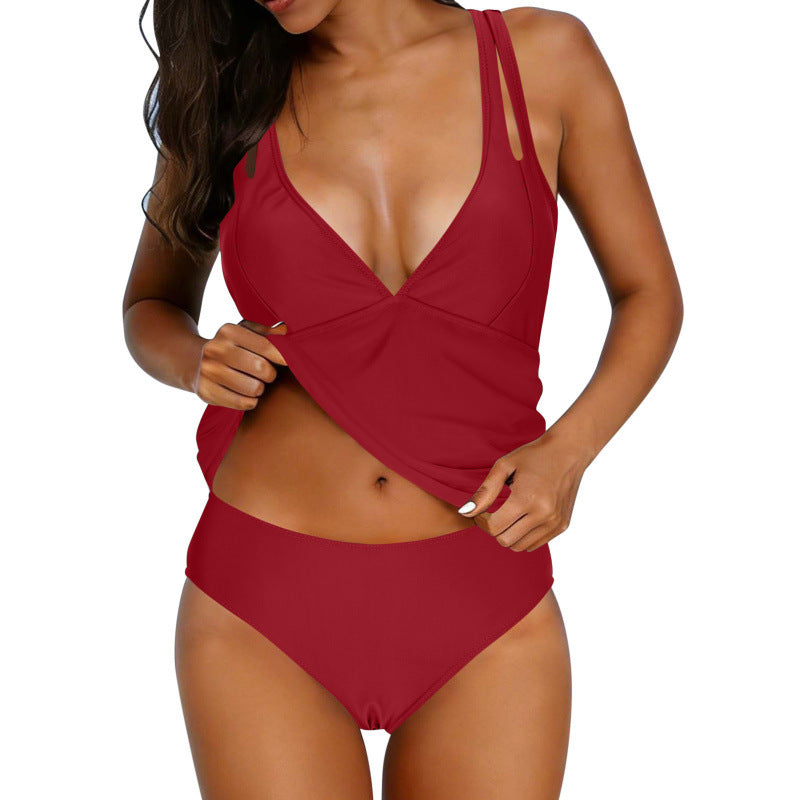 Damen Tankini-Set mit verstellbaren Trägern und raffiniertem V-Ausschnitt Drune