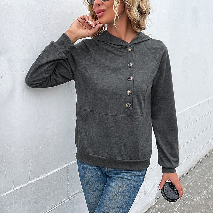 Damen Kapuzenpullover mit asymmetrischer Knopfleiste und Raglanärmeln Drune
