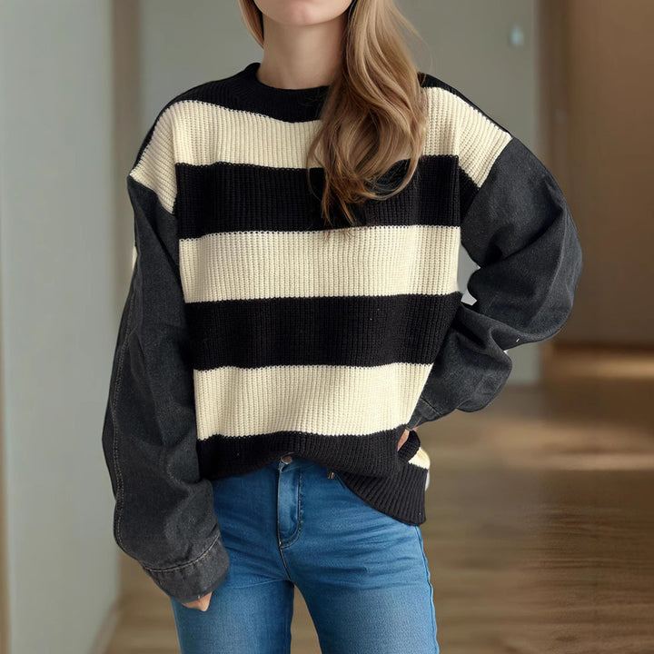 Damen gestreifter oversized Pullover mit weichem Baumwollmix und modernem Design Drune