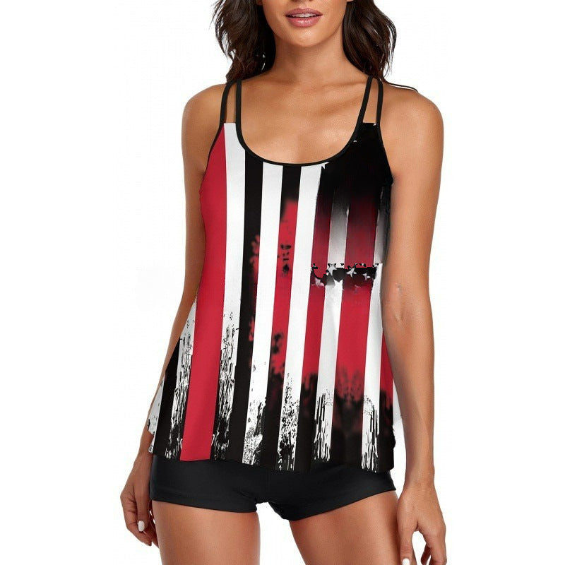 Damen Sportliches Tankini-Set mit bequemem Shorts und verstellbaren Trägern Drune