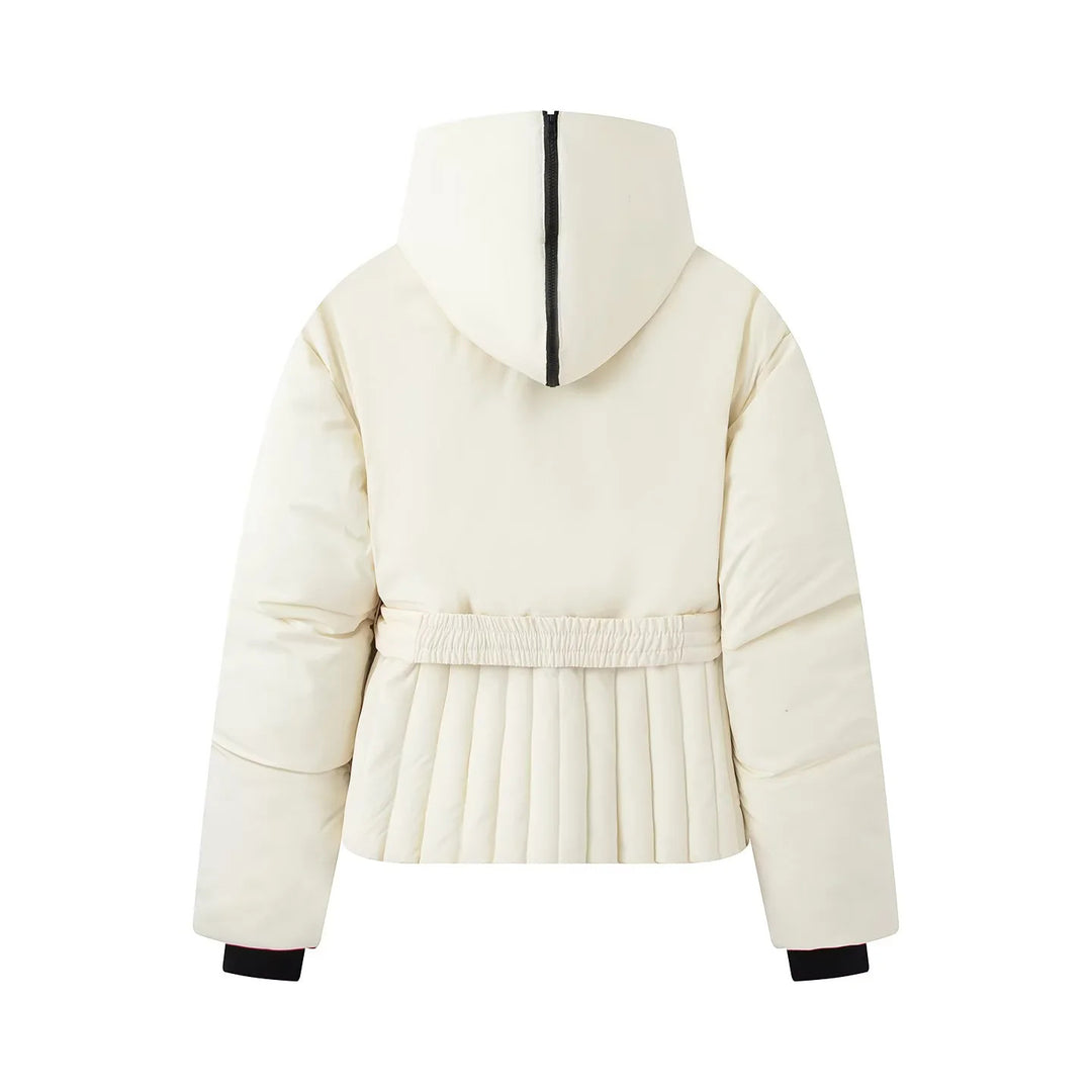 Damen nan gesteppte Taillen-Steppjacke mit hohem Kragen, Taillengürtel und Plissee-Saum Drune