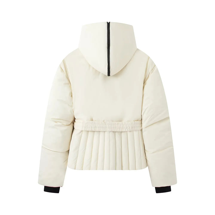 Damen nan gesteppte Taillen-Steppjacke mit hohem Kragen, Taillengürtel und Plissee-Saum Drune