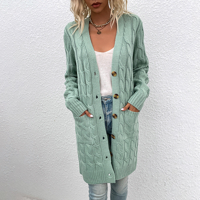 Damen Lange gestrickte Strickjacke mit Kabelmuster Drune