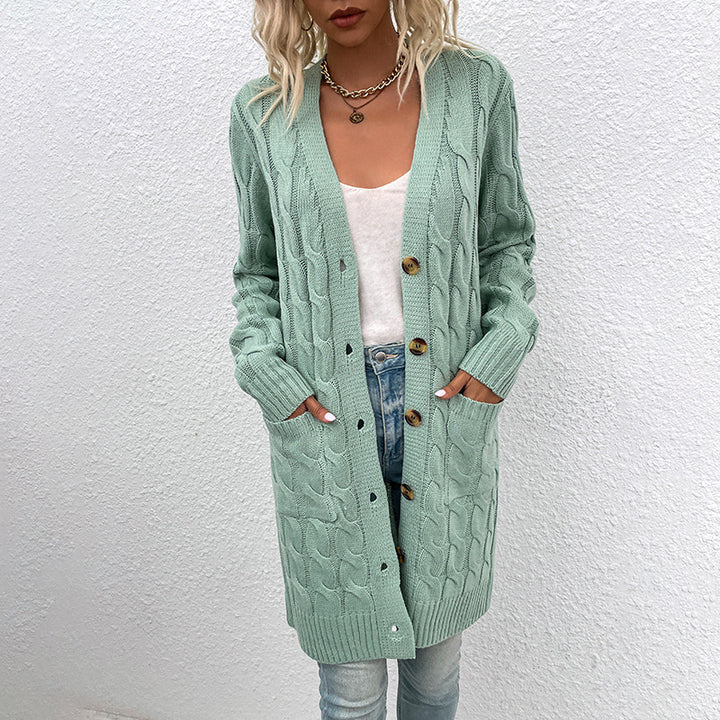 Damen Lange gestrickte Strickjacke mit Kabelmuster Drune