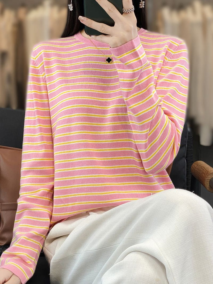 Damen Leichter Baumwollmix-Streifenpullover mit Rundhals, Raglanärmeln und lässiger Silhouette Drune
