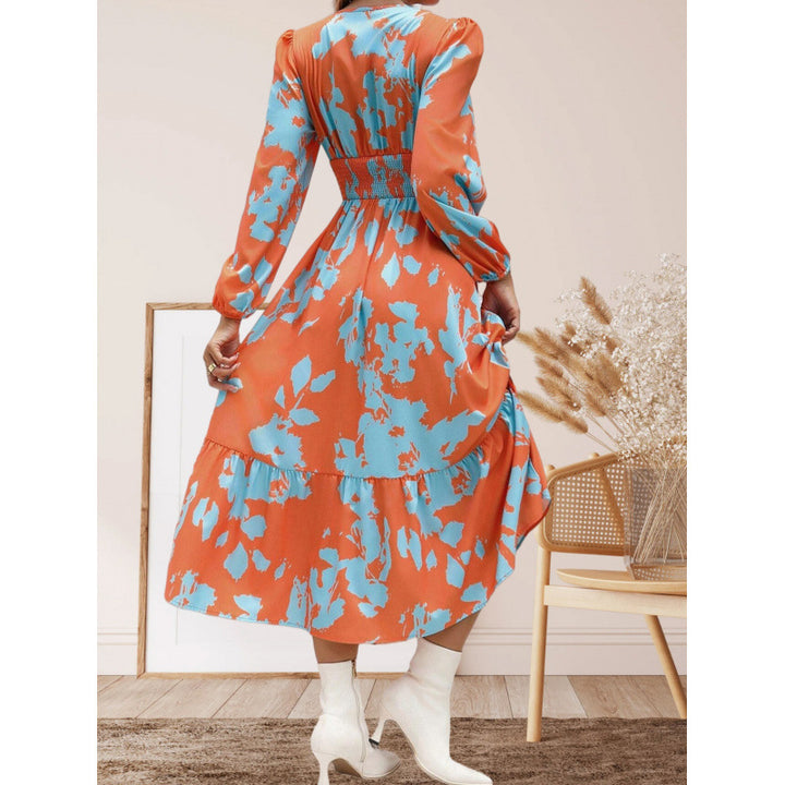 Damen Langarm Maxikleid mit floralen Mustern und voluminösen Ärmeln Drune