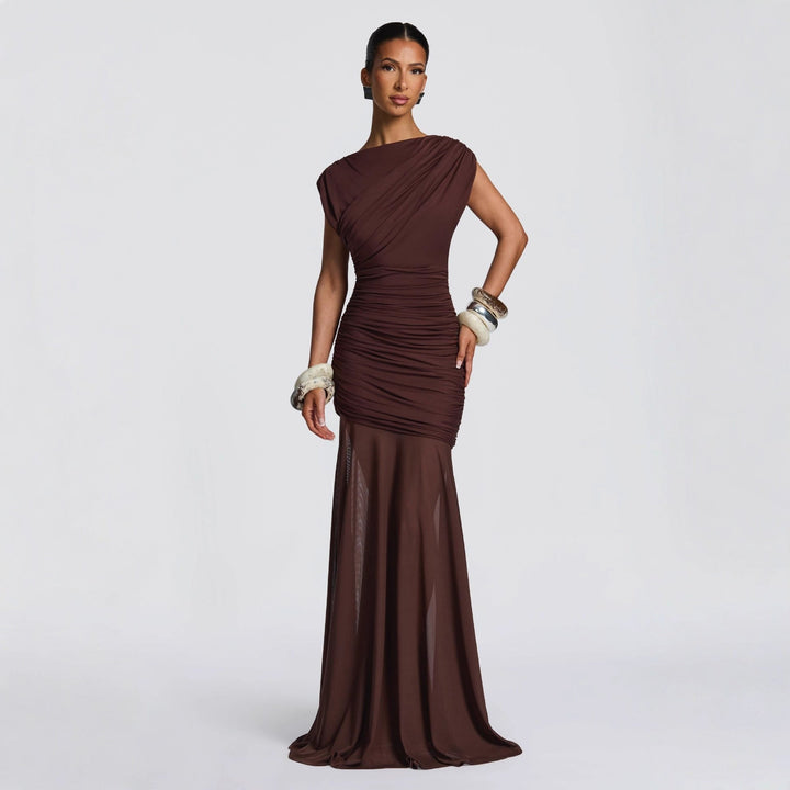 Damen elegantes Abendkleid mit figurbetontem Rüschen- und Drapierungsdesign Drune