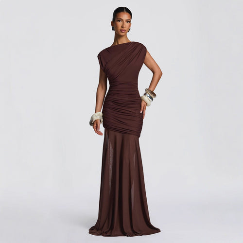 Damen elegantes Abendkleid mit figurbetontem Rüschen- und Drapierungsdesign Drune