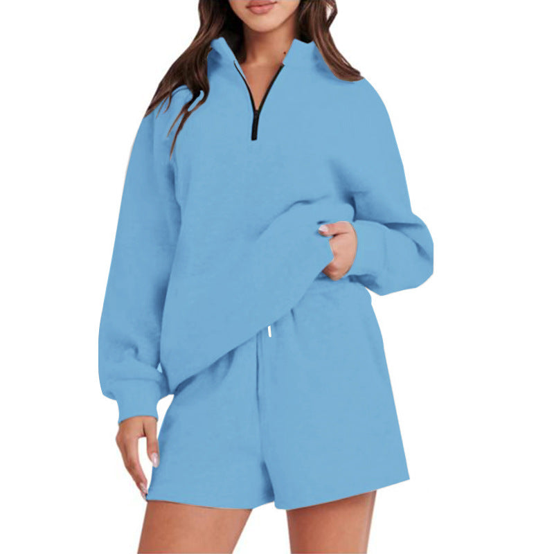 Damen Sportlicher Sweatshirt-Hosen-Set mit hohem Kragen und praktischem Reißverschluss Drune