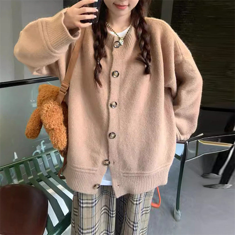 Damen lässige Strickjacke mit großen Knöpfen und oversized Schnitt Drune