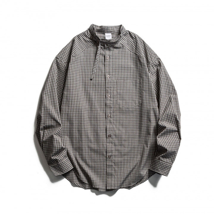 Herren Karierter Oversize-Hemd mit Stehkragen, Kordelzug und Raglanärmeln Drune