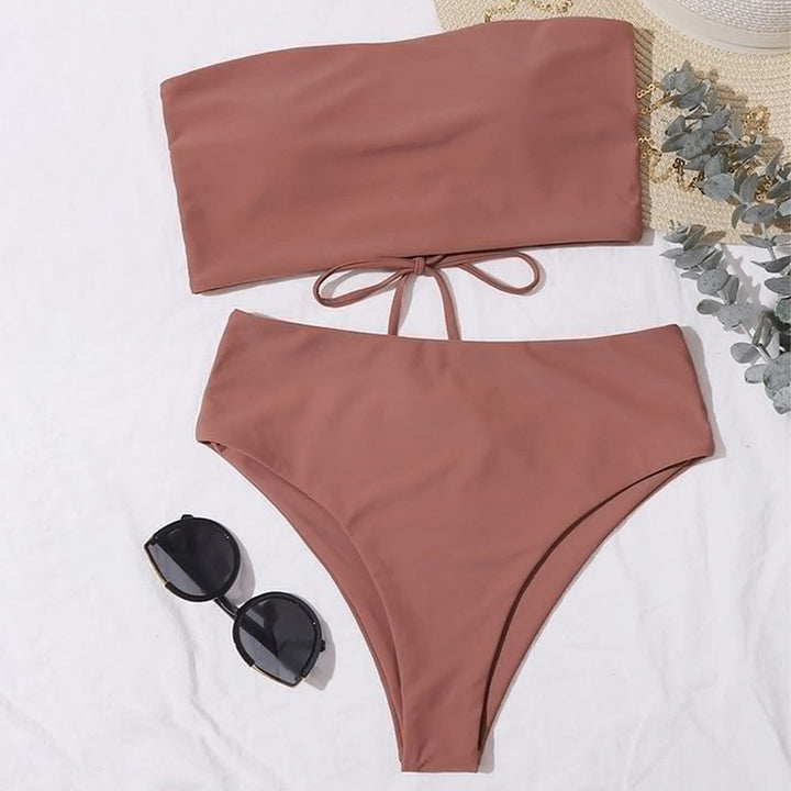 Damen Bandeau-Bikini-Set mit hohem Taillenslip und verstellbaren Trägern Drune