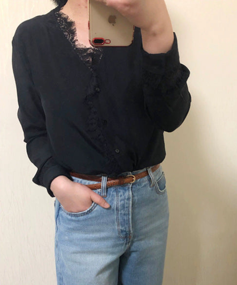 Damen Elegante Bluse mit Spitzenverzierung Drune