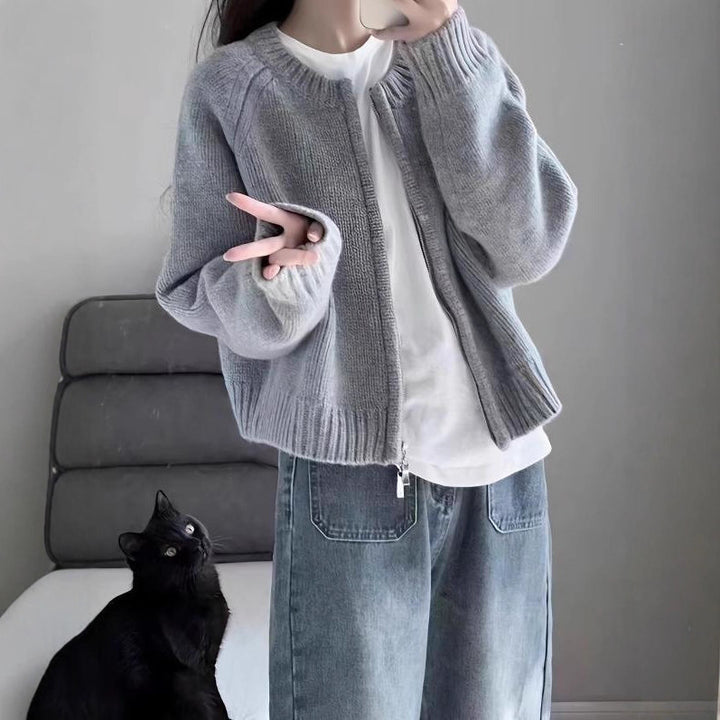 Damen Stilvolle und gemütliche Strickjacke mit Reißverschluss Drune