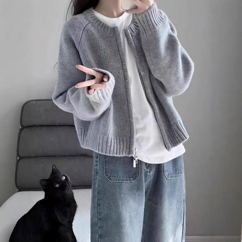Damen Stilvolle und gemütliche Strickjacke mit Reißverschluss Drune