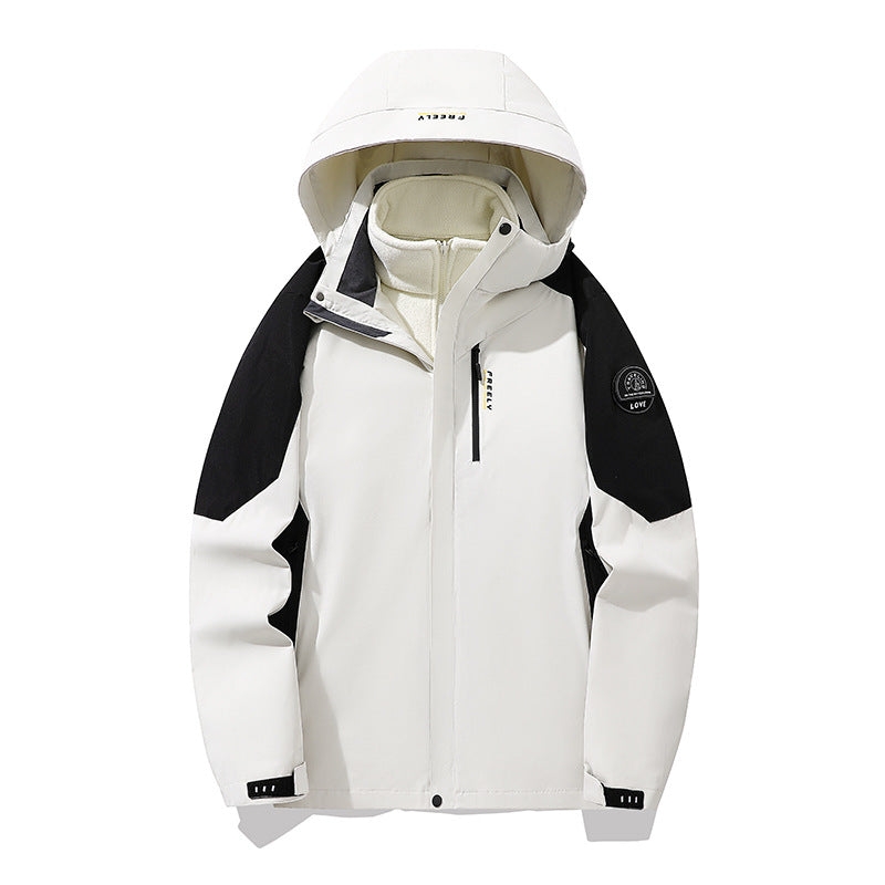 Herren wasserdichte dreiteilige Winterjacke mit abnehmbarer Kapuze und Fleece-Innenjacke Drune