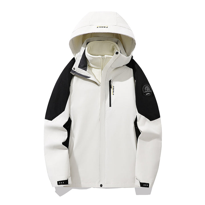 Herren wasserdichte dreiteilige Winterjacke mit abnehmbarer Kapuze und Fleece-Innenjacke Drune