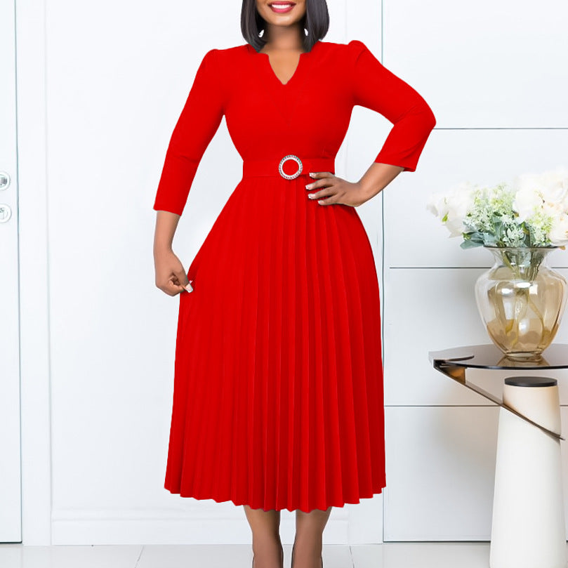 Damen Midikleid mit eleganter Plissé-Optik und modischem Taillengürtel Drune