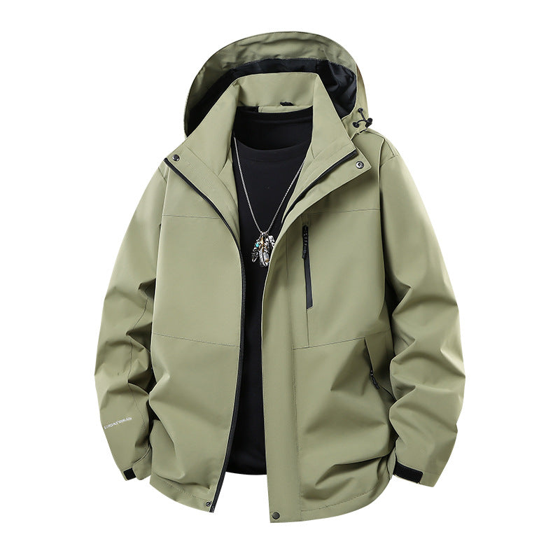 Herren Technische Softshell‑Regenjacke mit verschweißten Nähten, verstellbarer Kapuze und wasserabweisenden Reißverschlüssen Drune