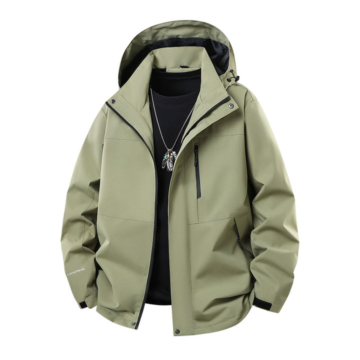 Herren Technische Softshell‑Regenjacke mit verschweißten Nähten, verstellbarer Kapuze und wasserabweisenden Reißverschlüssen Drune