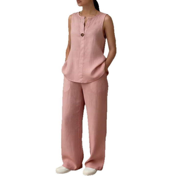 Damen Leinen Set mit elegantem Knopfdetail Drune