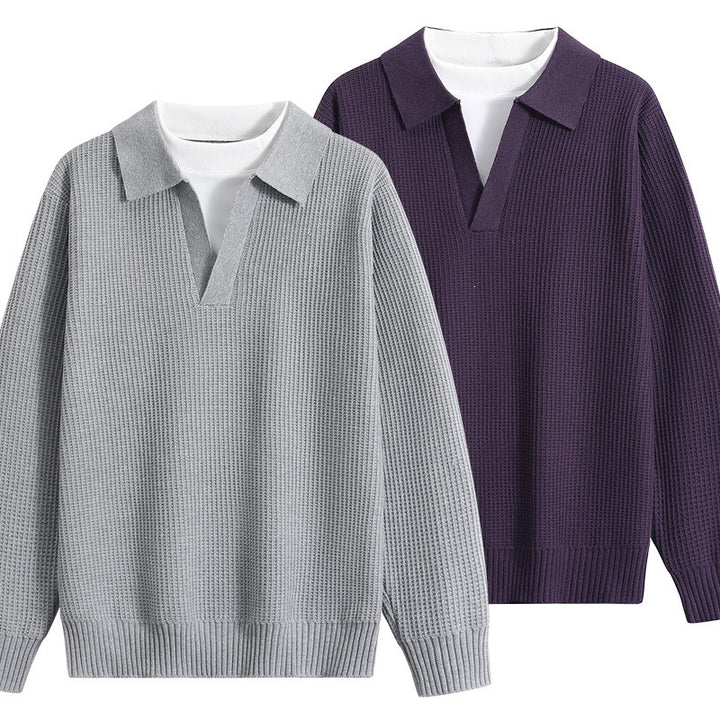 Damen Grobstruktur-Pullover mit Polokragen und V-Ausschnitt Drune