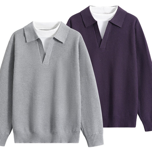 Damen Grobstruktur-Pullover mit Polokragen und V-Ausschnitt Drune