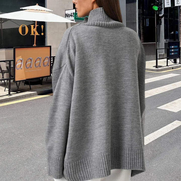 Damen Strickpullover mit hohem Kragen und weitem Schnitt Drune