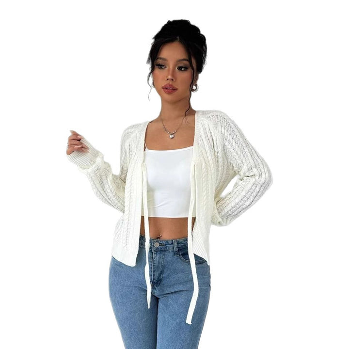 Damen Strickjacke mit modischem Kordelzug und feiner Netzstruktur Drune