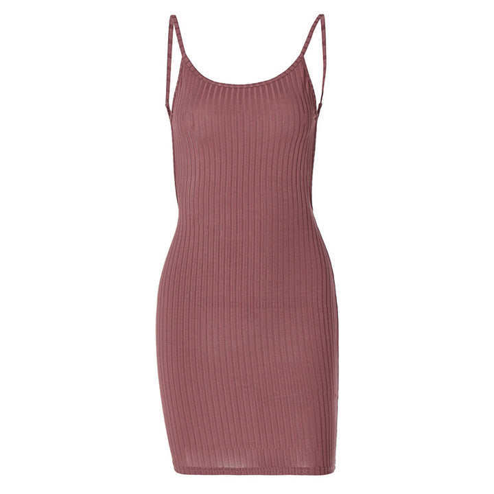 Damen figurbetontes Rippenkleid mit verstellbaren Spaghettiträgern Drune