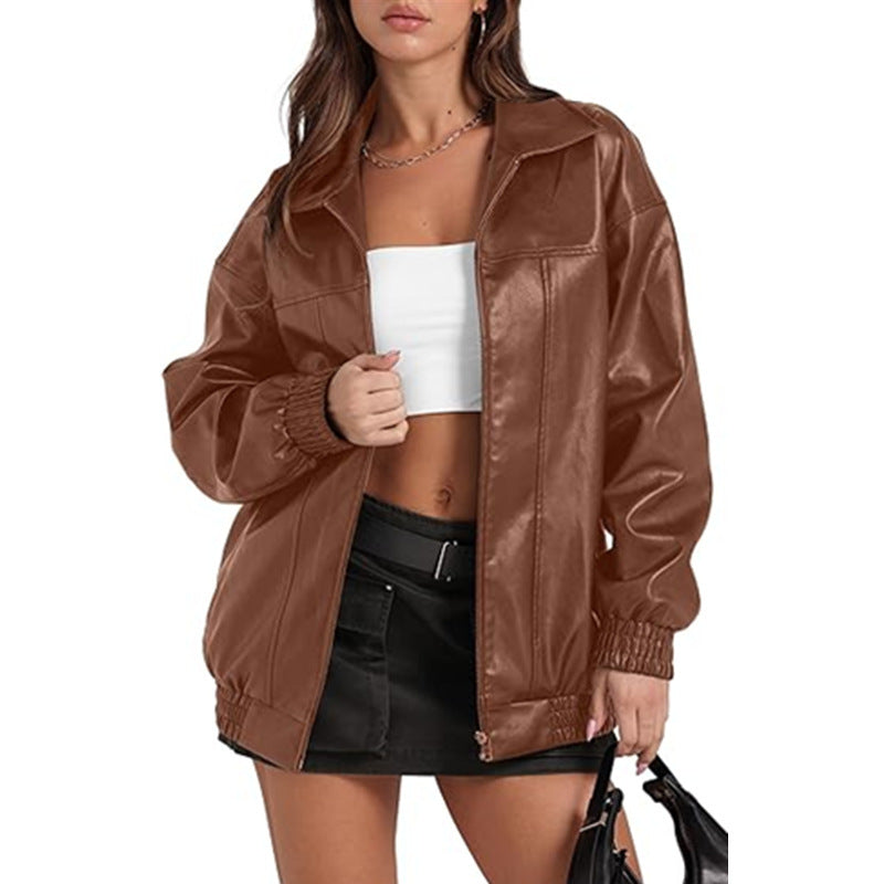 Damen lässige Oversize-Jacke mit elastischen Bündchen und praktischem Reißverschluss Drune