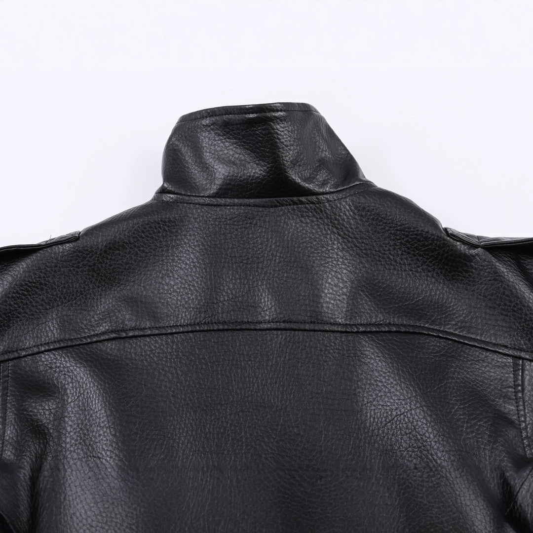 Damen Kurzes Oversized-Bomberjacke aus veganer Lederoptik mit hohem Funnelkragen Drune