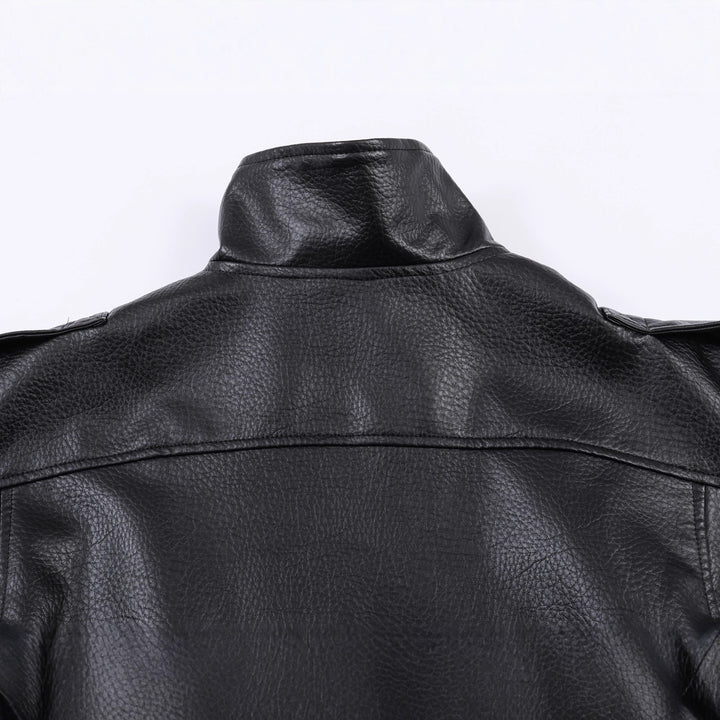 Damen Kurzes Oversized-Bomberjacke aus veganer Lederoptik mit hohem Funnelkragen Drune