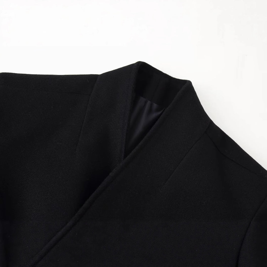 Damen Langer minimalistischer Mantel mit verdeckter Knopfleiste und aufgesetzten Taschen Drune