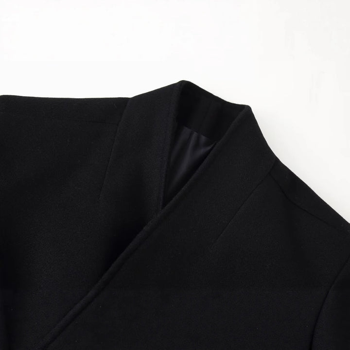 Damen Langer minimalistischer Mantel mit verdeckter Knopfleiste und aufgesetzten Taschen Drune
