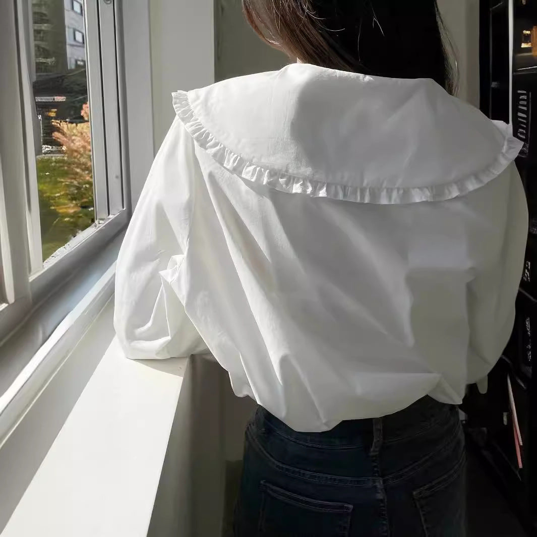 Damen Bluse mit übergroßem Rüschenkragen und fein gearbeitetem Tailoring Drune