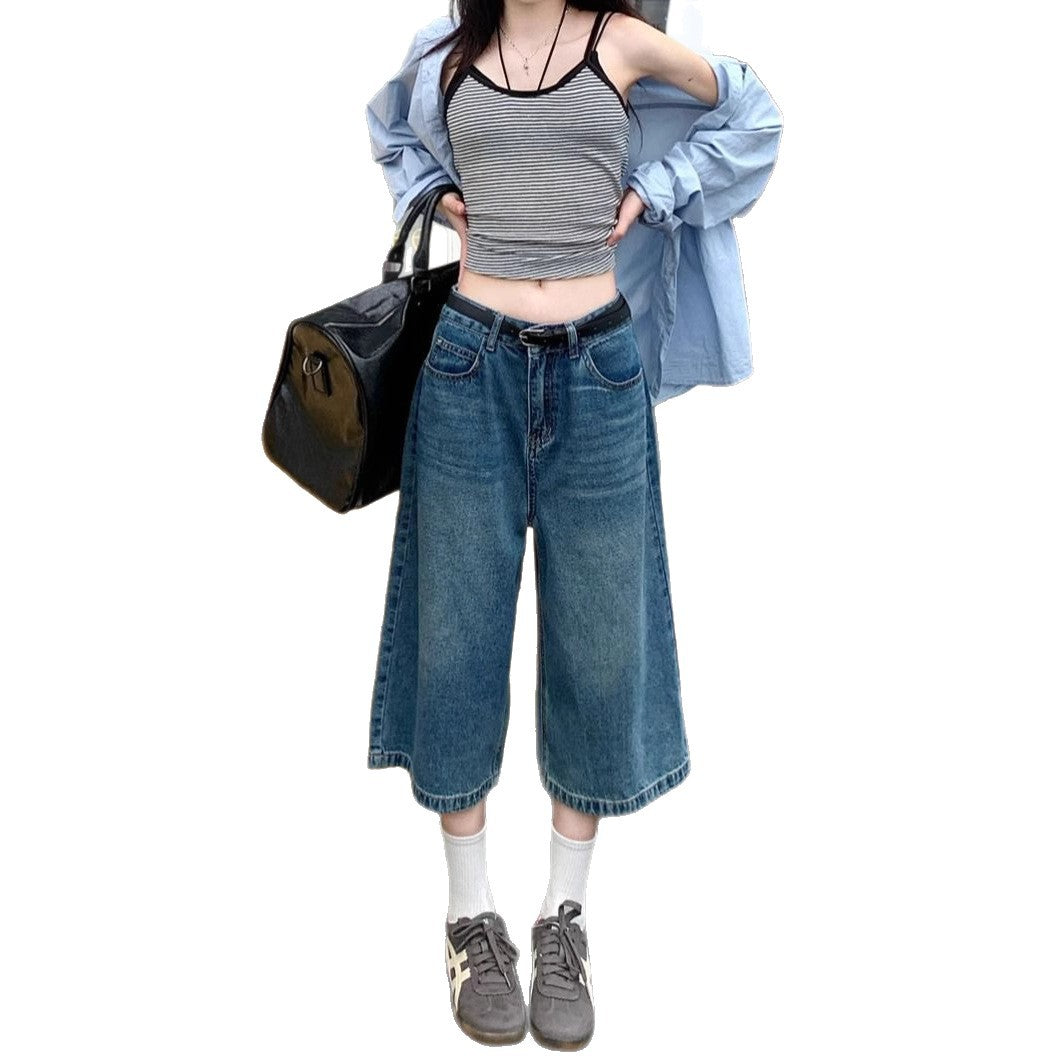 Damen Weit geschnittene Jeans Culottes Drune