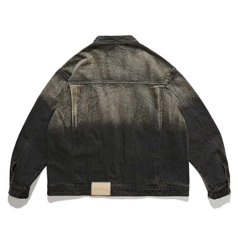 Unisex Boxy-Jeansjacke im Oversize‑Schnitt mit zweifarbiger Waschung und Stehkragen Drune