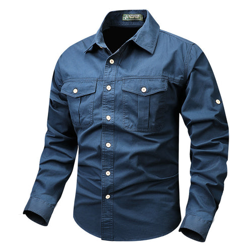 Herren nan robustes Baumwoll-Twill Hemd mit doppelten Brustklappentaschen und Rollärmelsystem Drune