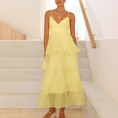 Damen Schwingendes Maxikleid mit luftigen Rüschenschichten Drune