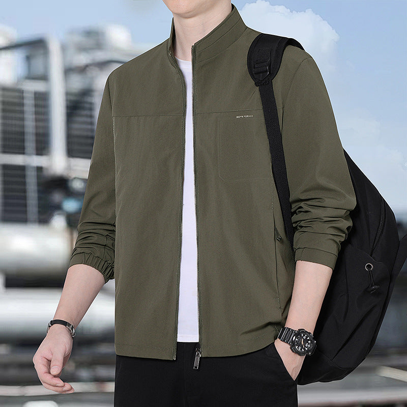 Herren Minimalistische Komfort-Trainingsjacke mit Stehkragen, windabweisendem Softshell-Material und verdeckten Reißverschlusstaschen Drune