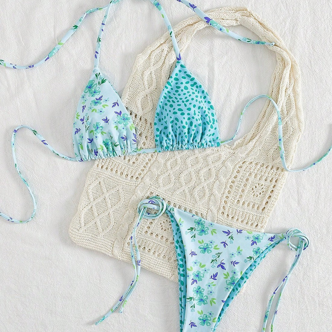 Damen Triangel-Bikini-Set mit hübschen Blumenmustern Drune