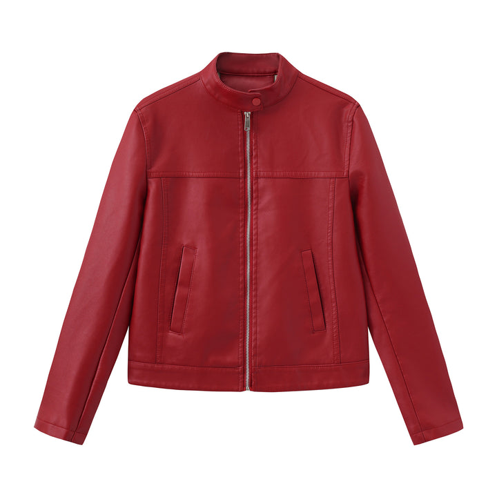 Herren nan minimalistische Kunstlederjacke mit Stehkragen, Metallreißverschluss und eingearbeiteten Seitentaschen Drune