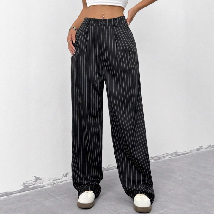 Damen Elegante und weite Stoffhose mit Streifenmuster Drune